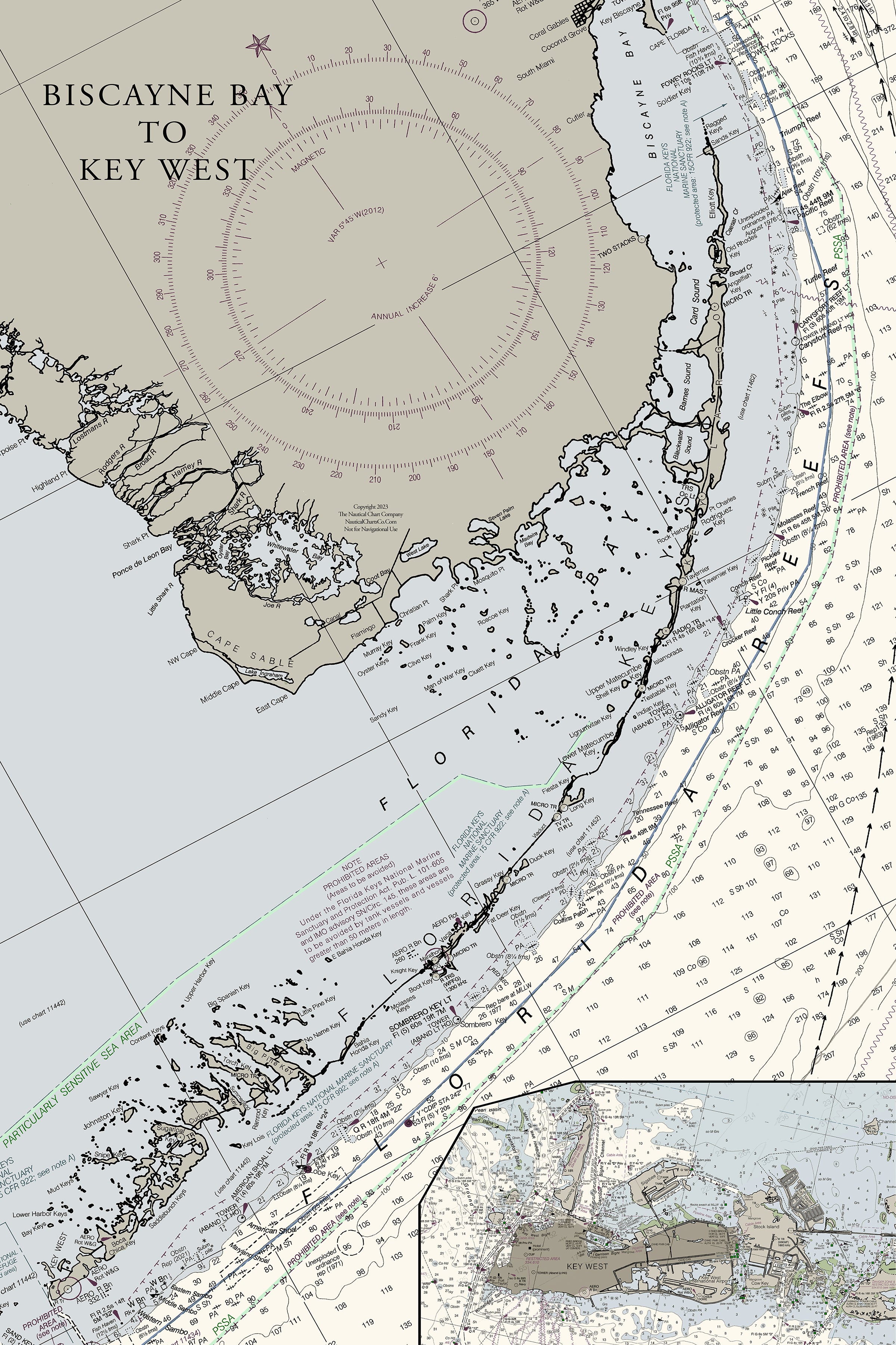 Florida Atlantic Coast 3 - Biscayne Bay to Key West Nautical Chart Art