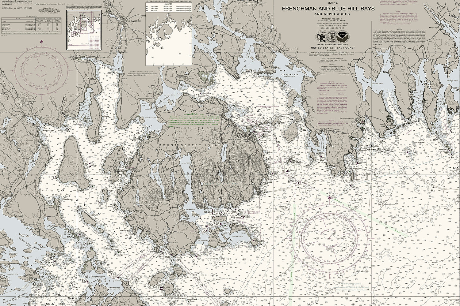 Mt Desert Island, Frenchman, Blue Hills Bay Nautical Chart Art – The ...