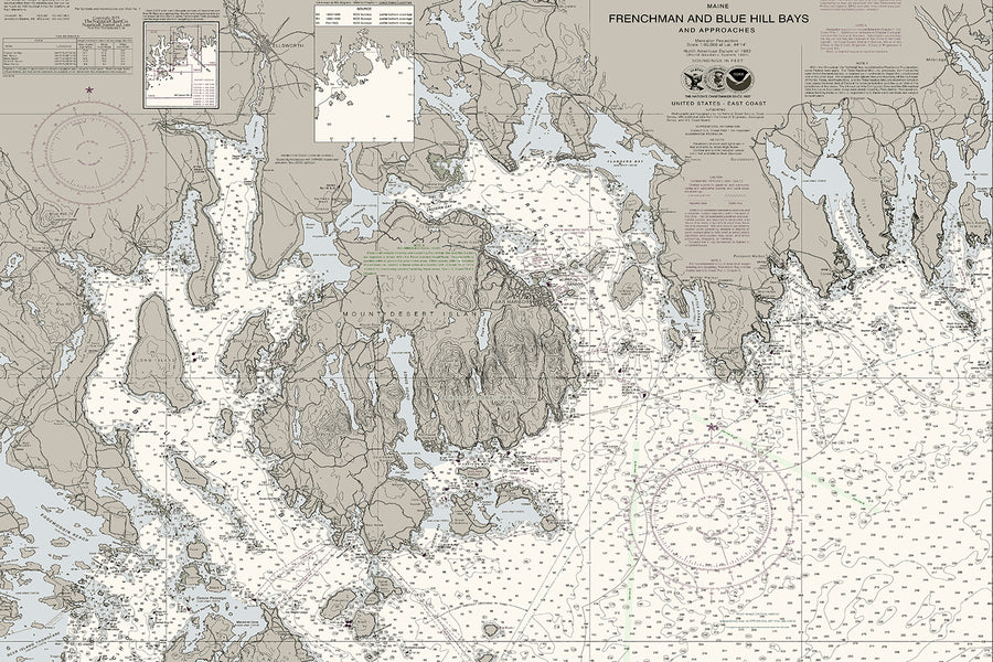 Mt Desert Island, Frenchman, Blue Hills Bay Nautical Chart Art