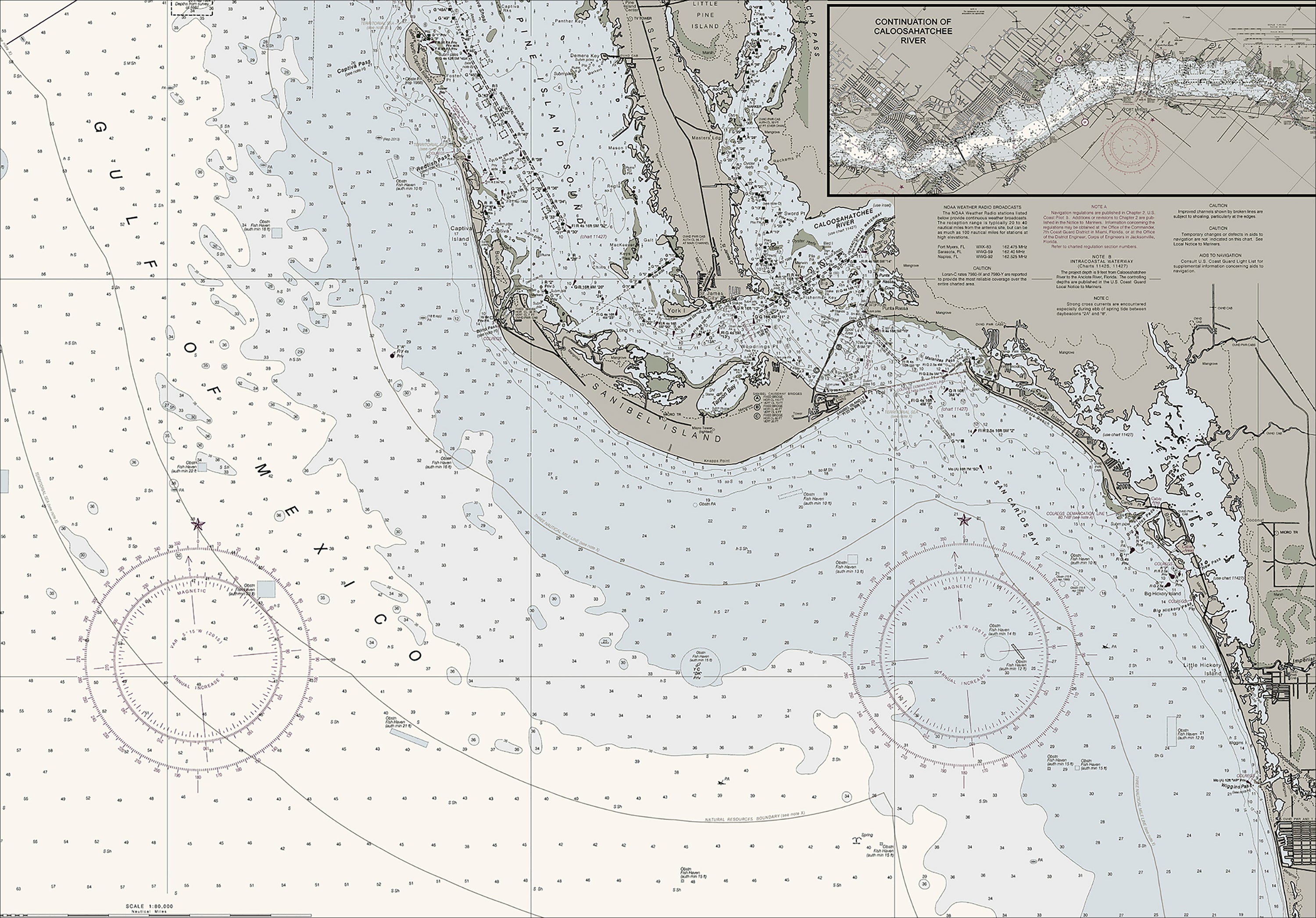 Estero Bay to Lemon Bay Nautical Chart Ft Myers, Sanibel & Punta Gor